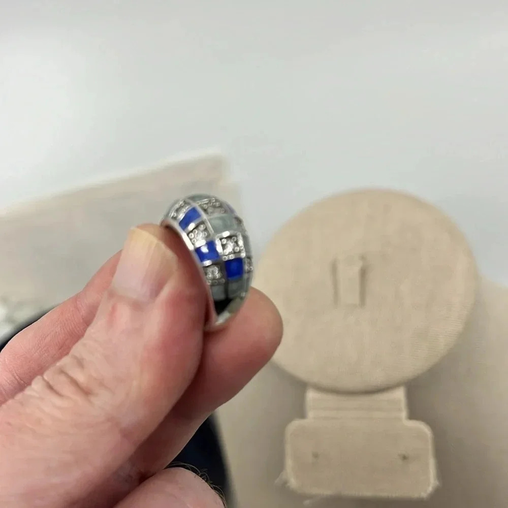 💍 Ross Simons Diamonique Blue Enamel Checkerboard Ring - Picture 13 of 16